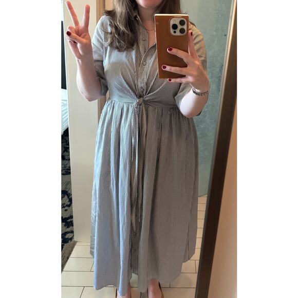 ADAM LIPPES x RTR Blue White Striped Front Button Collared Waist Tie Dress 8 - Picture 13 of 13